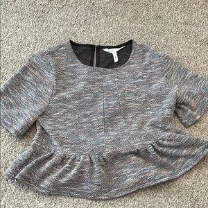 BCBGeneration Gray Crop Peplum Blouse with Peter Pan Collar